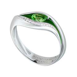 Кольцо с Цаворитом и Бриллиантами, Эмаль, R0123-7/1