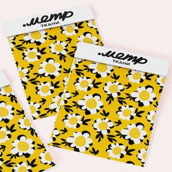 Ткань барби ромашки на жёлтом фоне