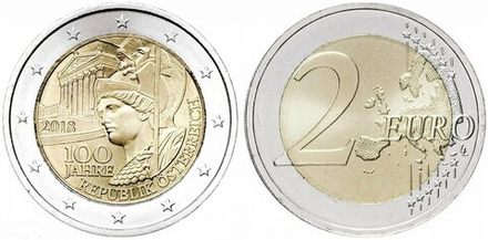 Австрия 2 евро, 2018 100 лет Австрии