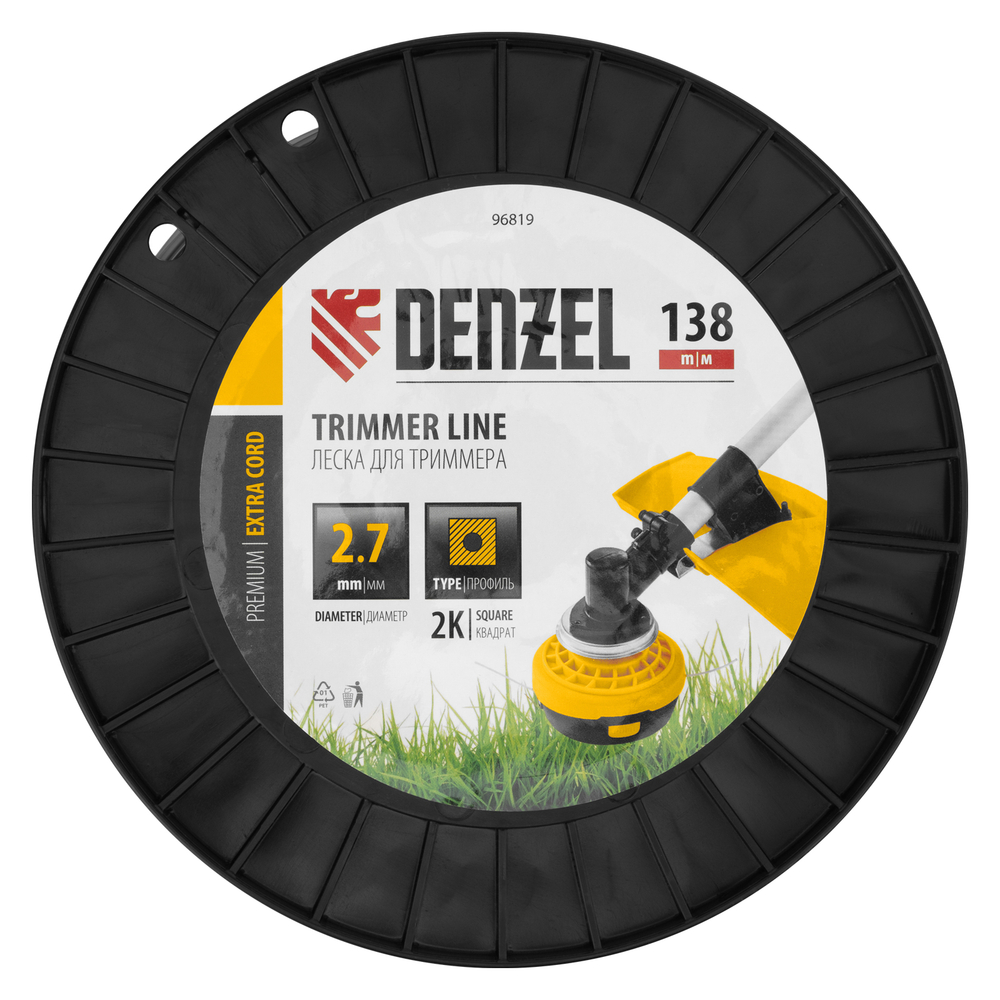 Леска для триммера двухкомпонентная квадрат, 2,7мм х 138м, на DIN катушке EXTRA CORD Denzel