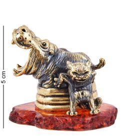 AM-3645 Фигурка «Бегемот и Кот - Держись Бро» (латунь, янтарь)