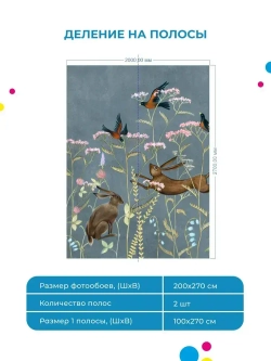 Фотообои флизелиновые ФабрикаФресок Зайцы в цветах 200х270см, обои в детскую, в спальню, гостиную