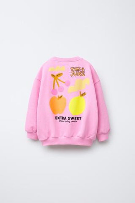 ZARA ТОЛСТОВКА С ПРИНТОМ, ЯРКО-РОЗОВЫЙ