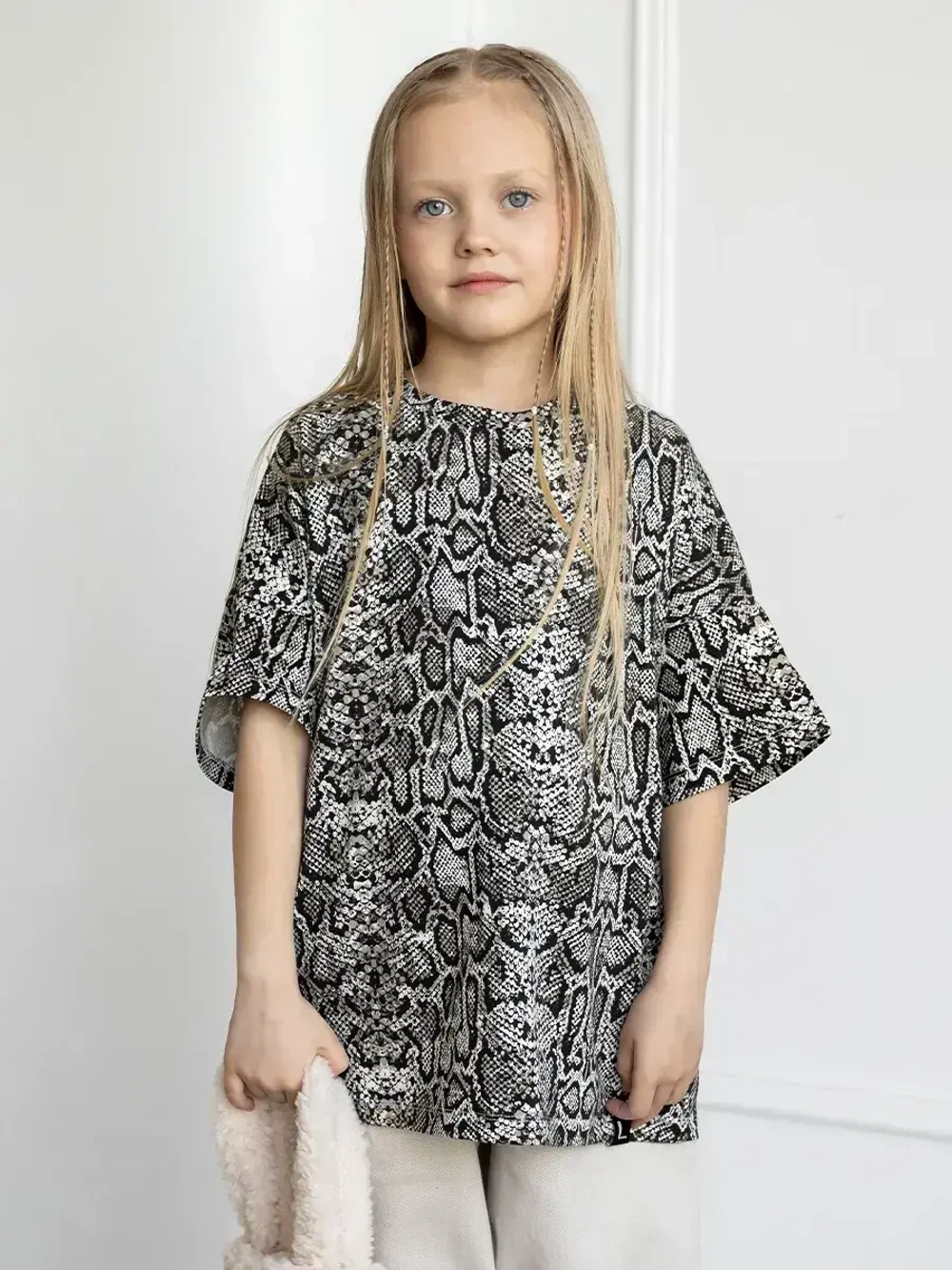 Футболка для девочки оверсайз, принт питон