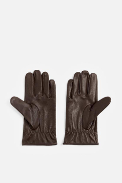 ZARA КОЖАНЫЕ ПЕРЧАТКИ, КОРИЧНЕВЫЙ