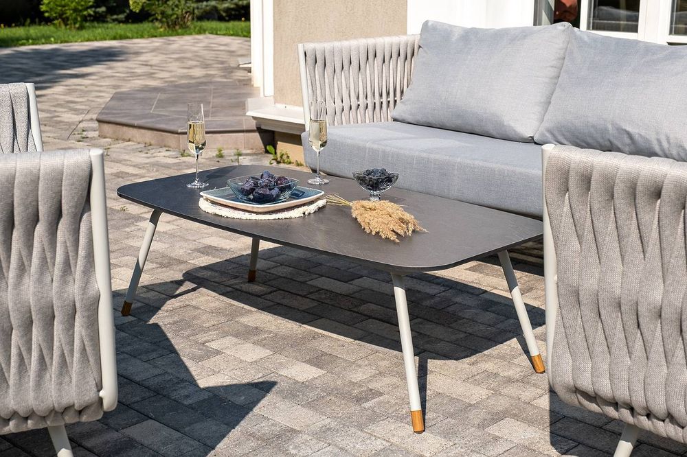 "Верона" журнальный стол из HPL 120х65, H40, каркас светло-серый (RA L7035) муар, цвет столешницы "серый гранит"