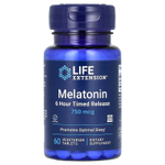 Life Extension, мелатонин, с медленным 6-часовым высвобождением, 750 мкг, 60 вегетарианских таблеток
