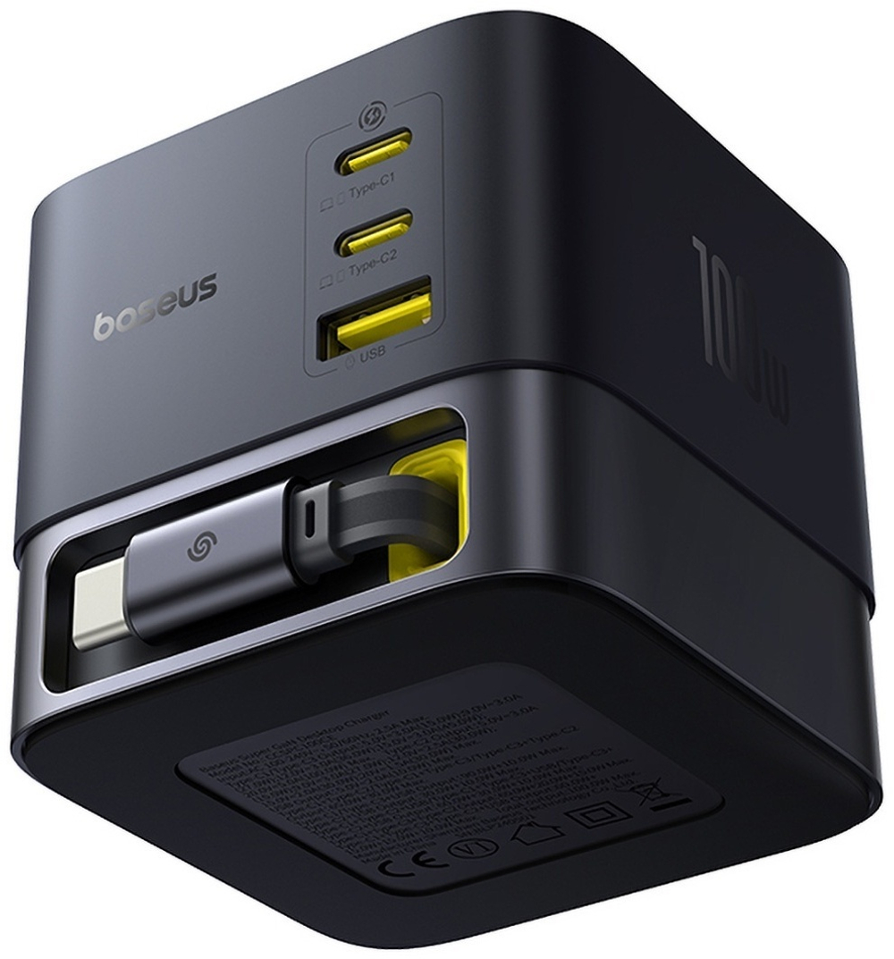 Зарядное устройство Baseus Super GaN Desktop with Retractable Cable 3C+U 100W USB Type-C, USB черный