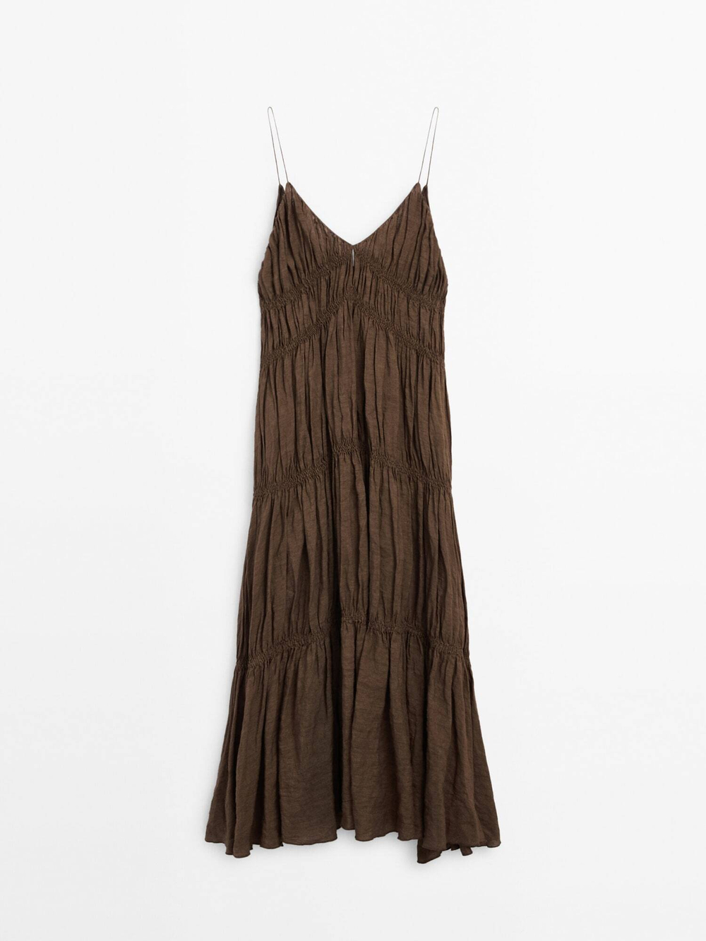Massimo Dutti Платье со сборками и бретелями, шоколадный
