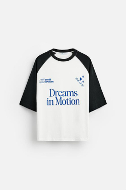 ZARA ФУТБОЛКА В СТИЛЕ КОЛОР-БЛОК С НАДПИСЬЮ, БЕЛЫЙ/ЧЕРНЫЙ