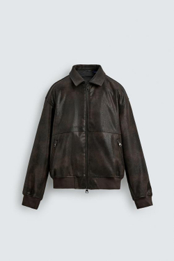 ZARA Х FORD БОМБЕР ИЗ ИСКУССТВЕННОЙ КОЖИ С ТИСНЕНИЕМ, КОРИЧНЕВЫЙ