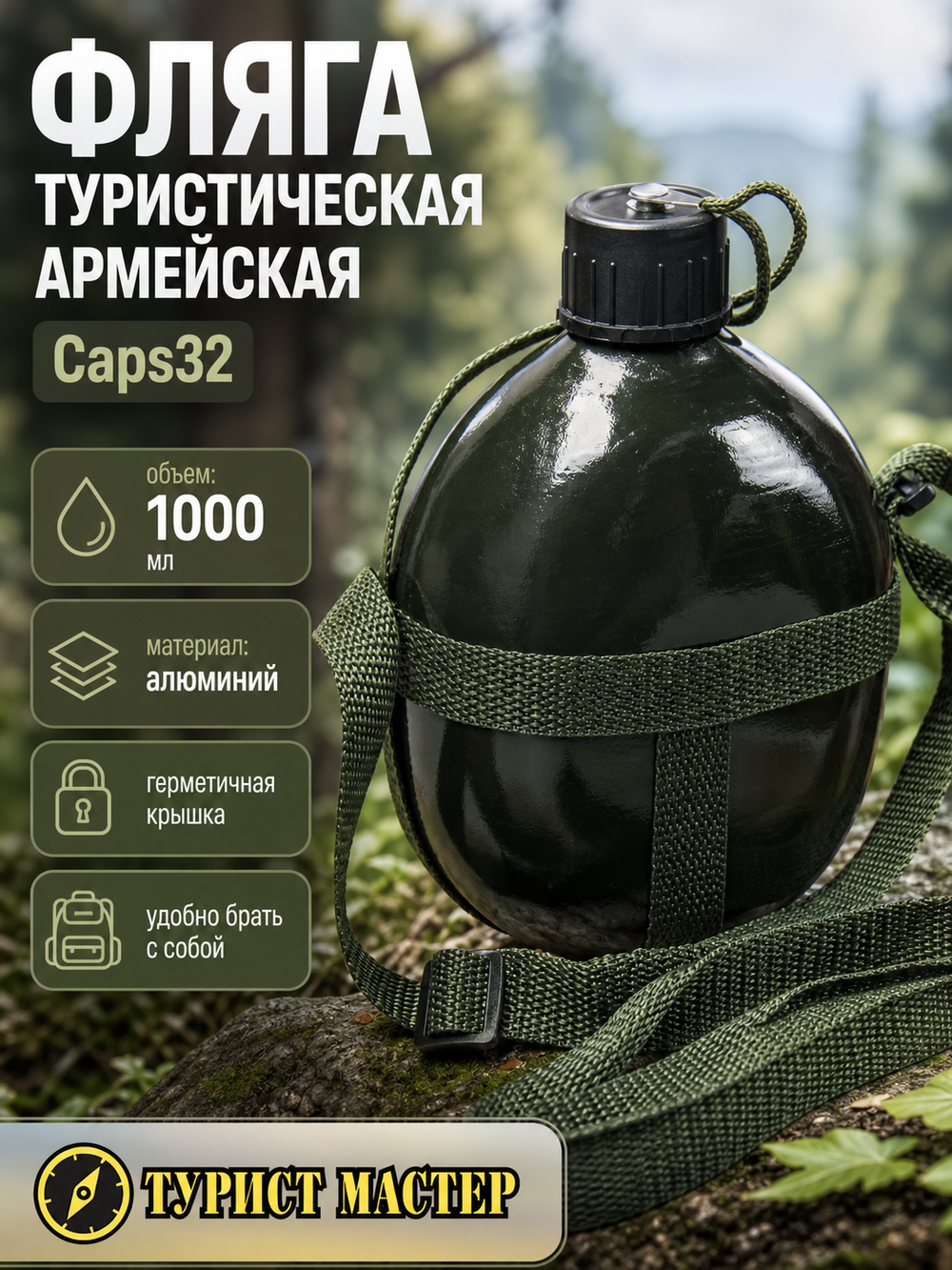 Фляга туристическая 1л Caps32