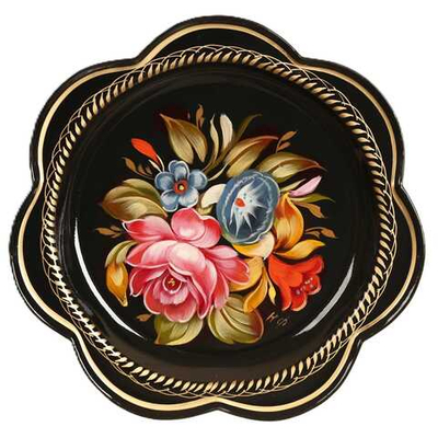 Жостовский поднос декоративный, размер 18 см (A1), металлический