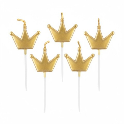 Свечи-фигуры «Корона» в золотом цвете с держателями 8 см, 5 шт.