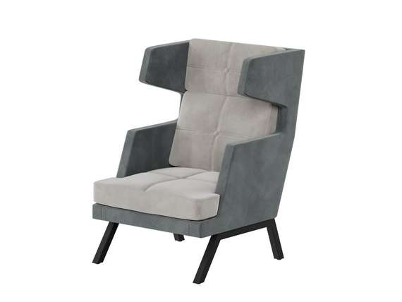 Алдо Кресло высокое с декором из пуговиц ALDB-01 Storm 022/Storm 017/Металл Черный 790*960*1180