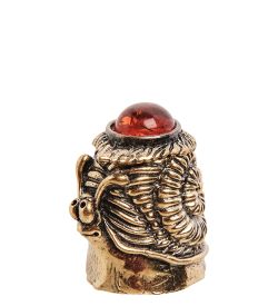 AM-2984 Наперсток «Улитка с листиком» (латунь, янтарь)