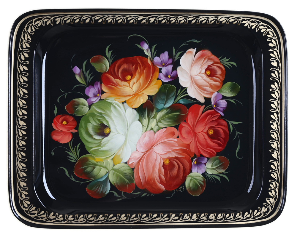 Жостовский поднос декоративный, размер 33х26 см (A13), металлический