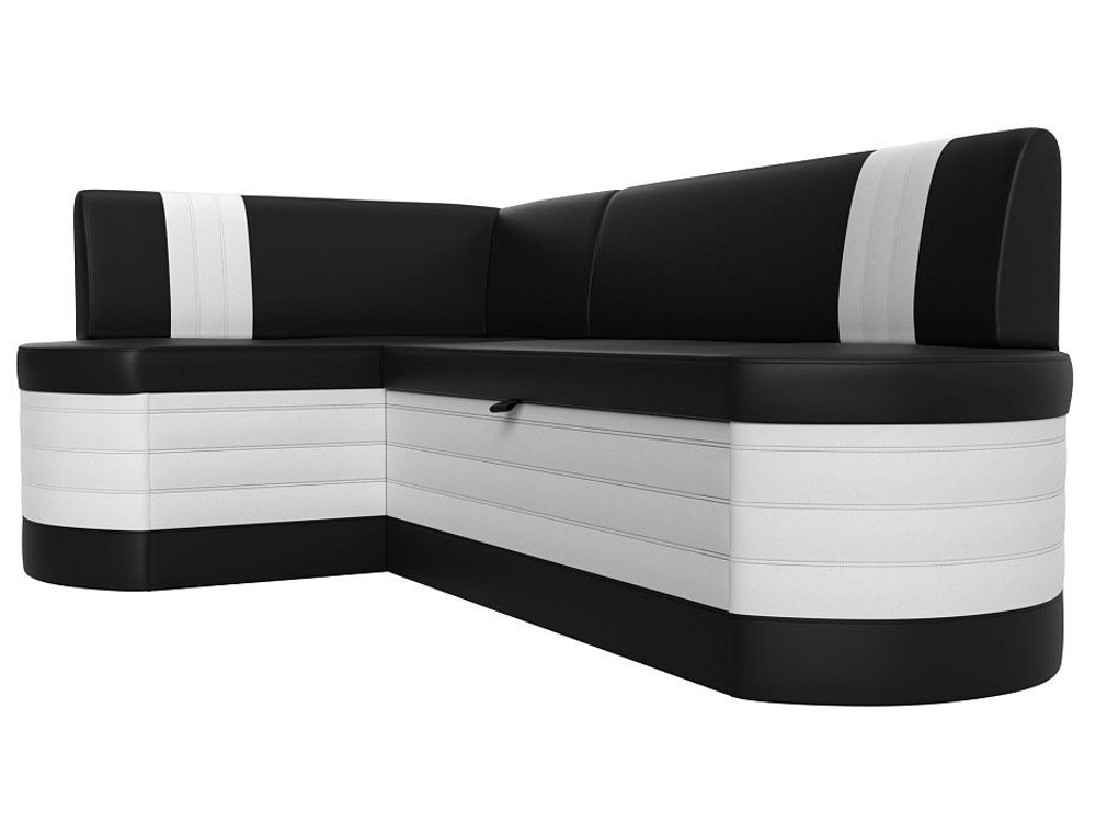 Диван кухонный угловой Токио левый угол, Черный\Белый, Экокожа, 28646L