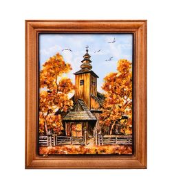 AMB-74/38 Картина «Часовня в лесу» (с янтарной крошкой) дер.краш.рамка 12х15