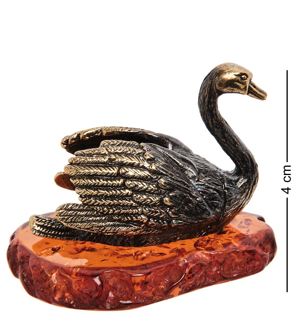 Народные промыслы AM-1240 Фигурка «Лебедь черный» (латунь, янтарь)