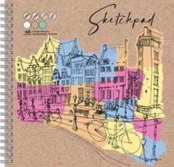 Скетчпад 195х195 мм, 48 л, блок - белый офсет, зелёный офсет, крафт-бумага 80 г/м², арт. 62828