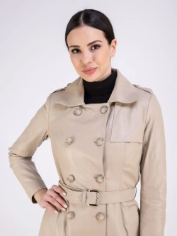 Тренч длинный кожаный с поясом плащ на весну