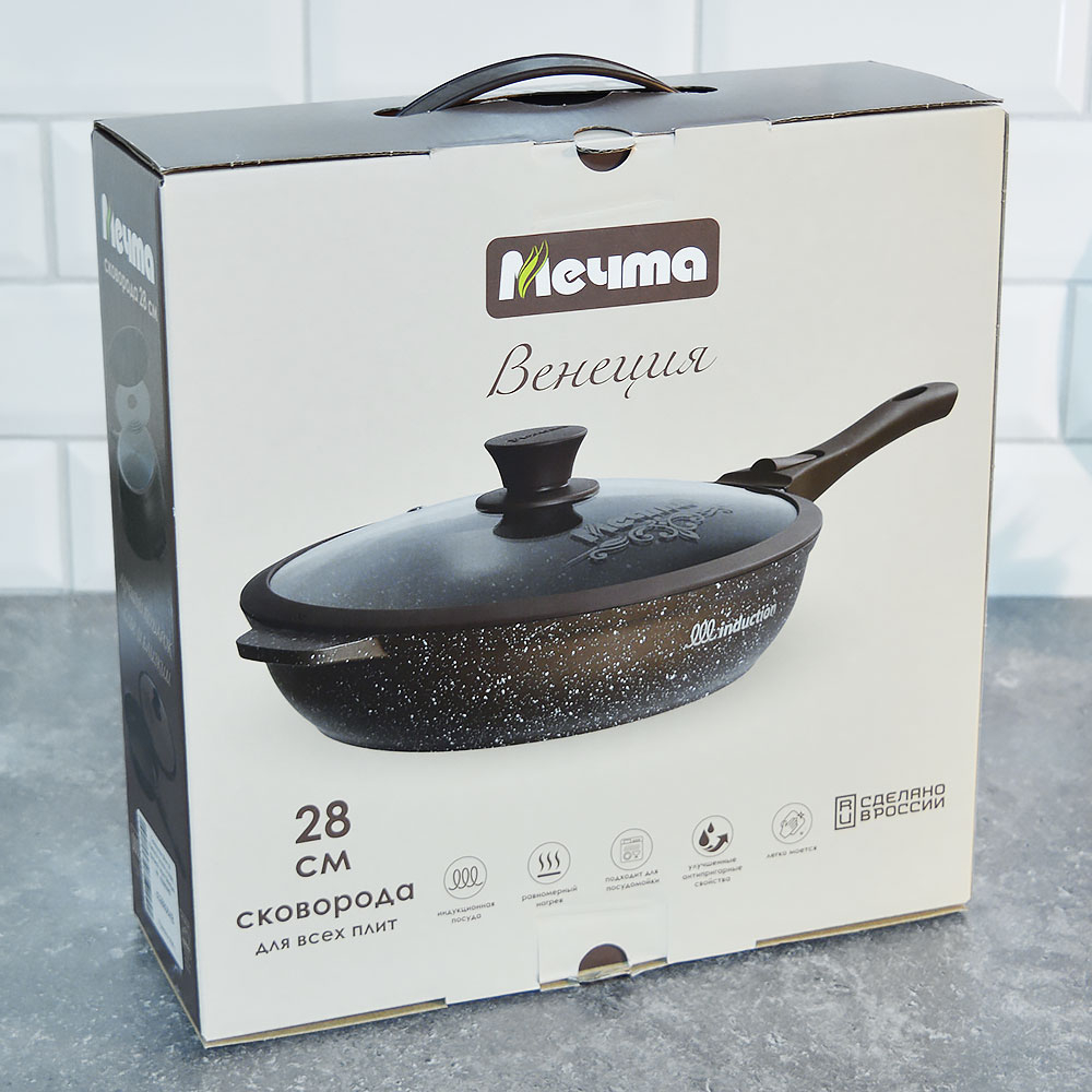 Сковорода 28см Венеция со съемной ручкой и стеклянной крышкой