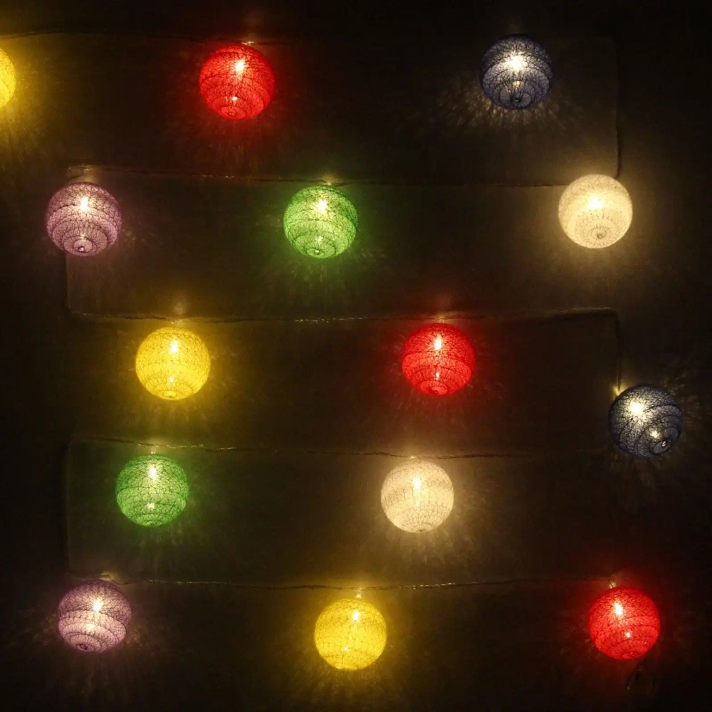 Гирлянда для дома 4 м, 20 ламп LED с насадками «Шар плетеный» d6 см, прозр.провод, IP-20, Цветные шары (с возможностью соединения)