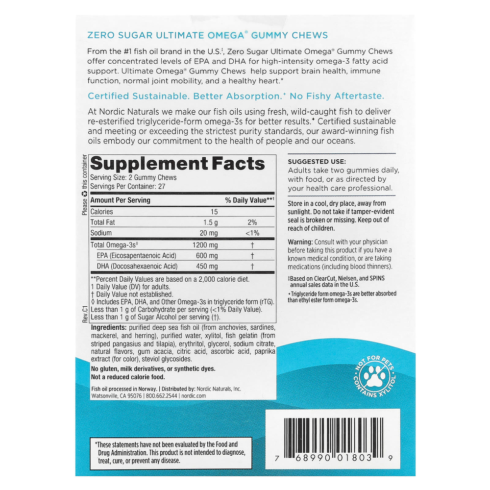 Nordic Naturals, Жевательные жевательные таблетки Ultimate Omega®, тропические фрукты, 1200 мг, 54 жевательные жевательные таблетки (600 мг в каждой жевательной таблетке)