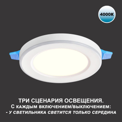 359012 SPOT NT23 498 белый Светильник встраиваемый светодиодный (три сценария работы) IP20 LED 4000К 6W+3W 100-265V 630Лм SPAN
