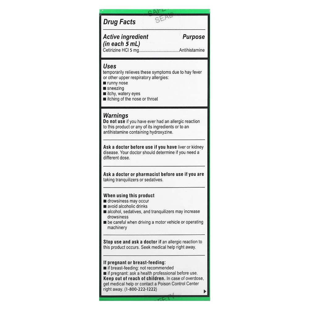 Zyrtec, Children's Allergy, Relief Syrup, для детей от 2 лет, со вкусом винограда, 5 мг, 118 мл (4 жидк. унц.)