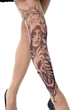 Колготки +size с принтом в виде демоницы со змеёй (Размер: XL-XXL-XXXL) (Цвет: бежевый)