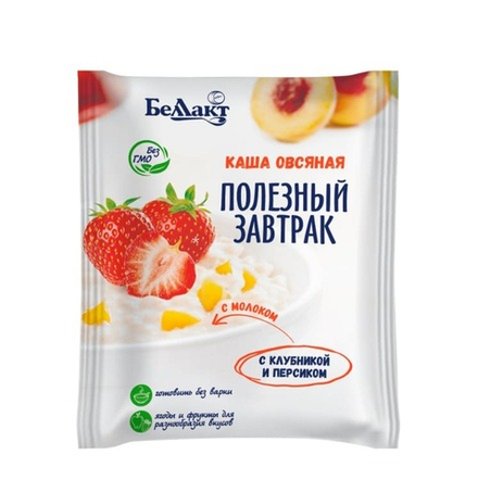 Каша сухая "Полезный завтрак" Овсяная с молоком с клубникой и персиком 30г. Беллакт