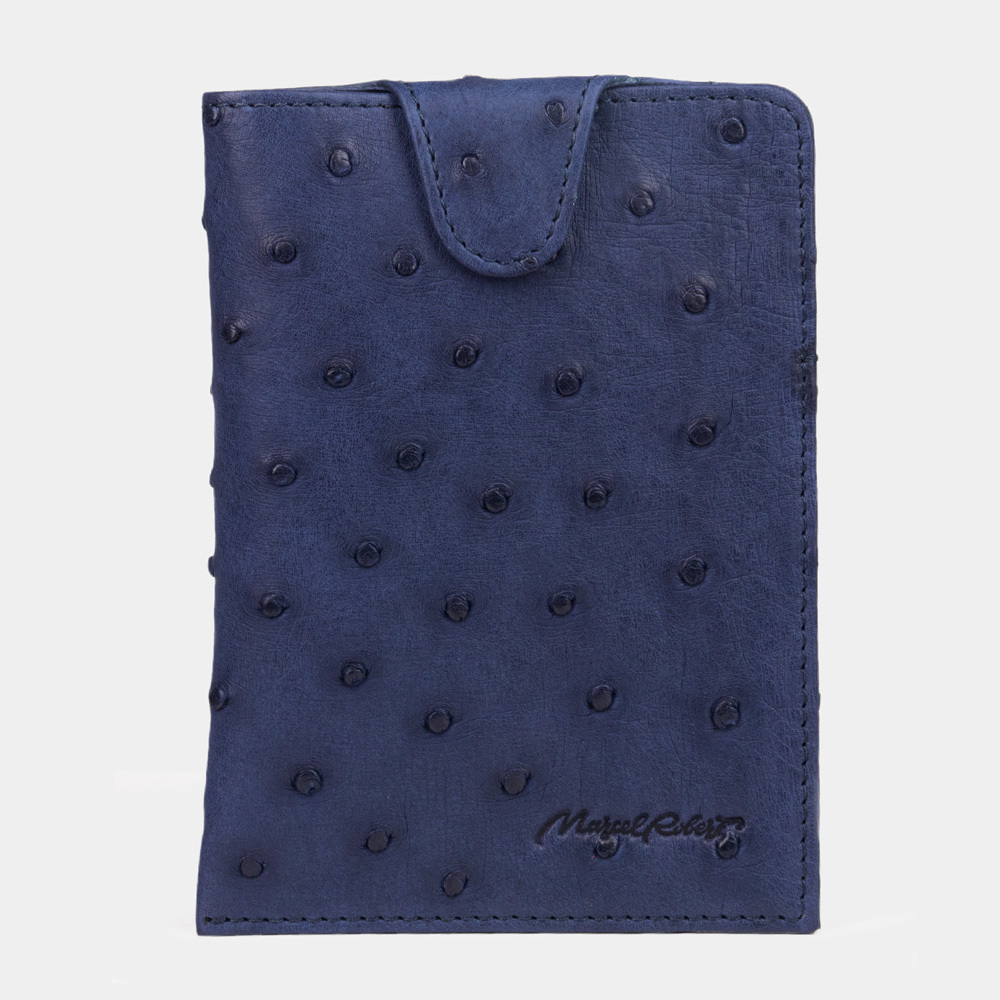 Обложка-кармашек для паспорта London из кожи страуса, синего цвета