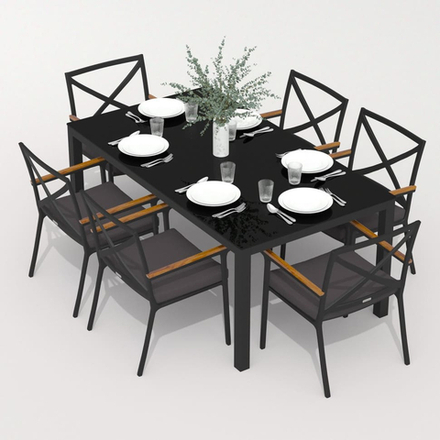 Обеденная группа Ideal Patio КАНА  ФЕСТА  каркас карбон, стол стекло 180, ткань антрацит