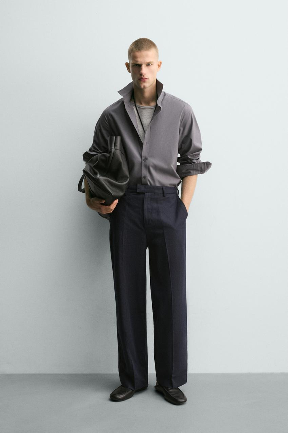 ZARA БРЮКИ RELAXED FIT ИЗ ХЛОПКА И ЛЬНА, МОРСКОЙ СИНИЙ
