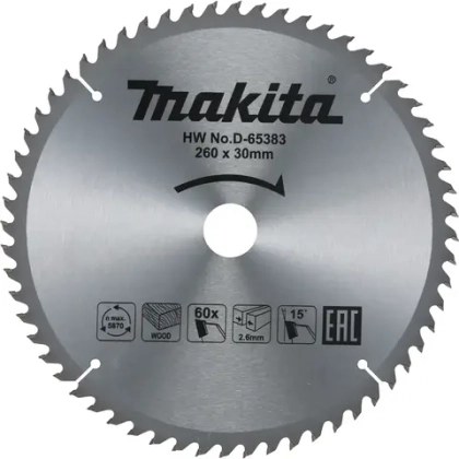Пильный диск для дерева 260x30x2.6/1.8x60T Makita D-65383