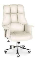 Кресло офисное  Президент  сталь + хром  слоновая кость кожа