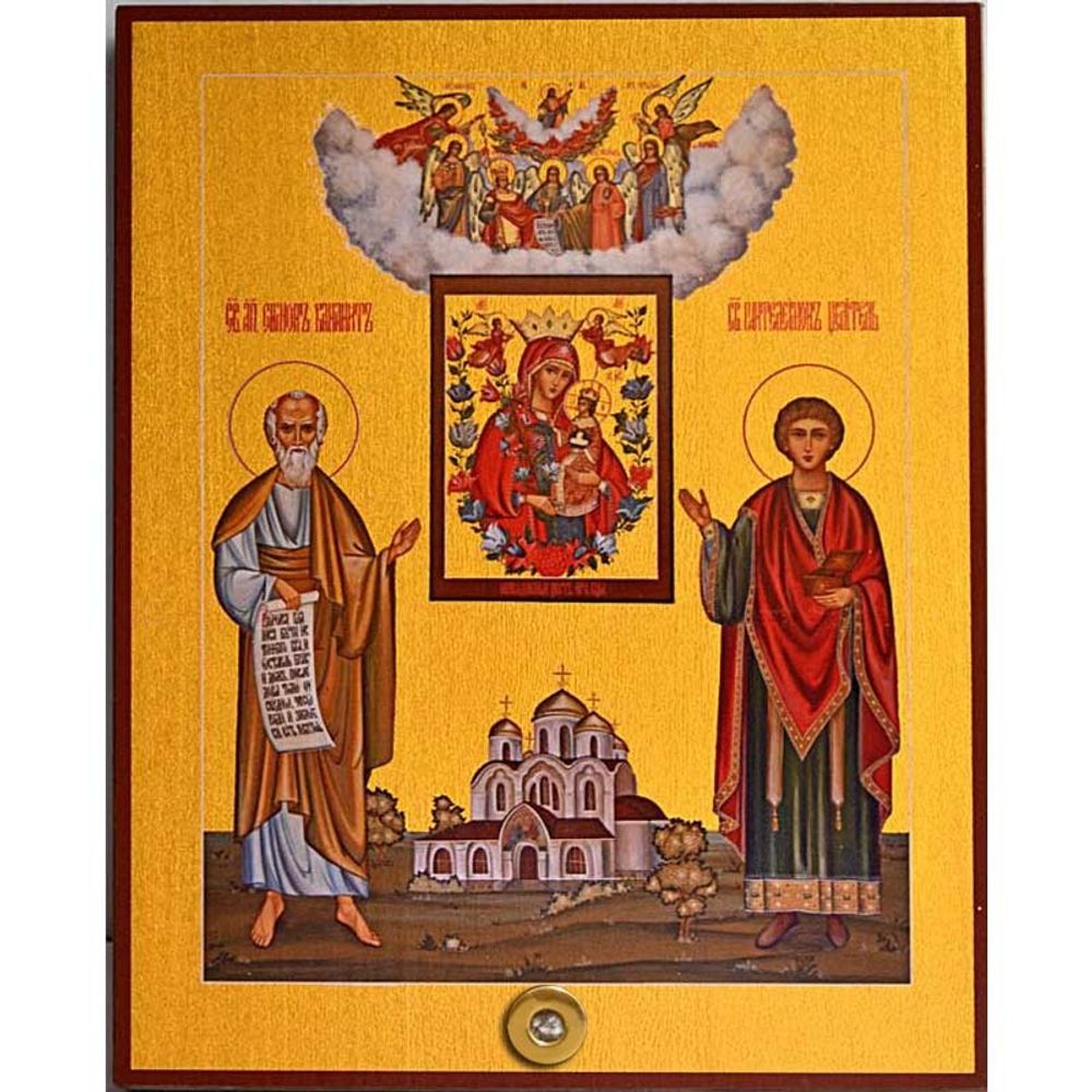 Симон Кананит и Пантелеймон Целитель. Икона с мощевиком.