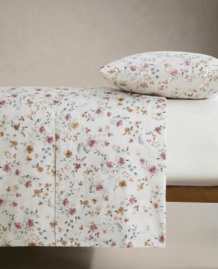 ZARA HOME ПОДОДЕЯЛЬНИК С ЦВЕТОЧНЫМ УЗОРОМ (200 НИТЕЙ), ЖЕЛТОВАТО-БЕЛЫЙ