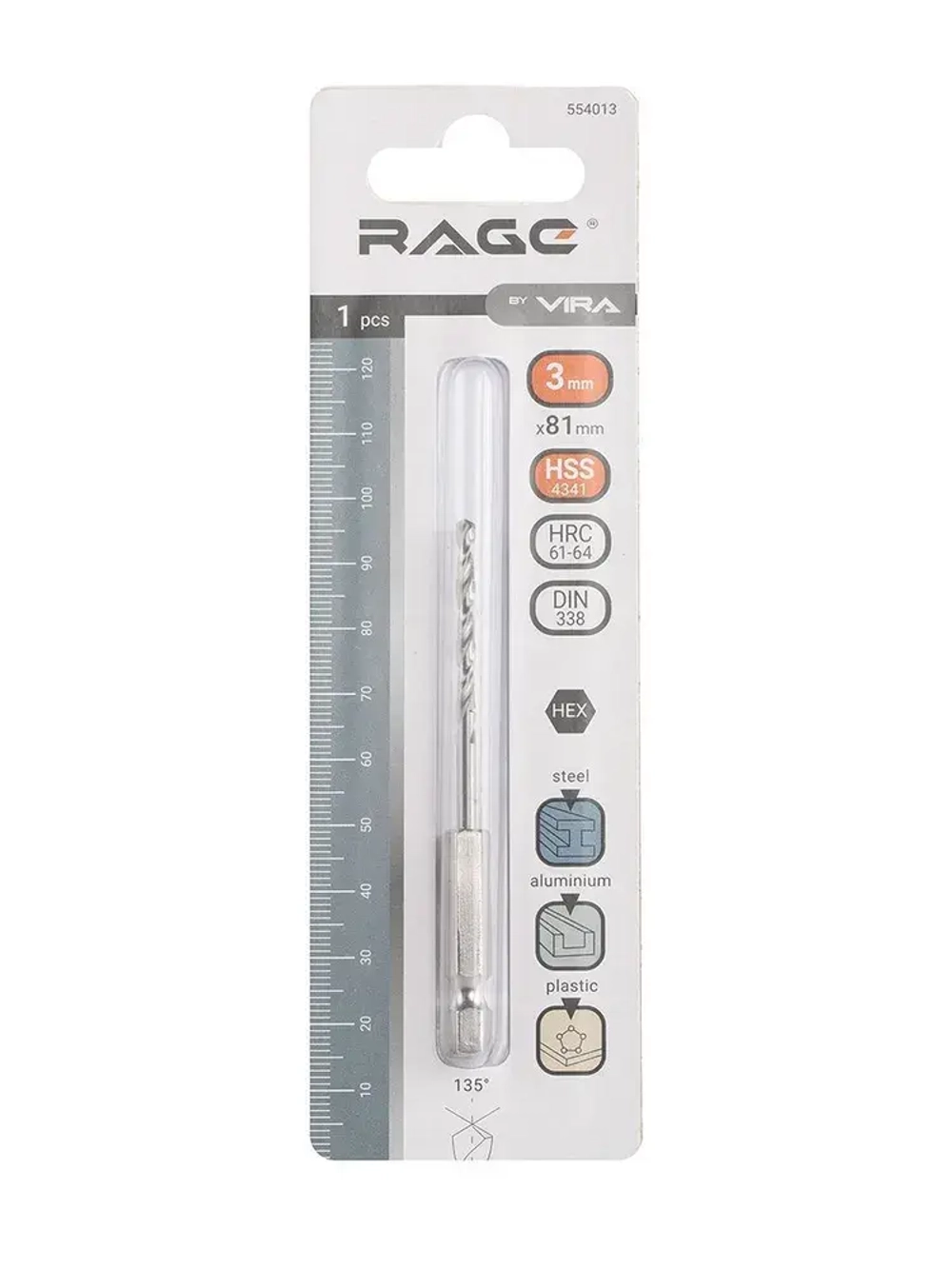 Сверло по металлу с шестигранным хвостовиком 3 мм RAGE by VIRA