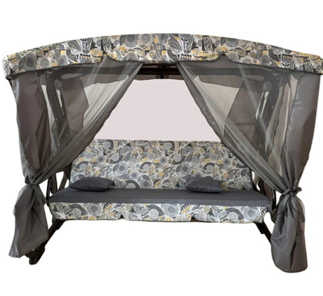 Качели садовые Garden Story 3-х местные Секвойя(каркас антрацит, м/э серый рис.цветы)2 уп.