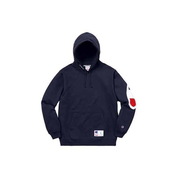 Supreme SS18 x Champion Hooded Sweatshirt Navy Logo