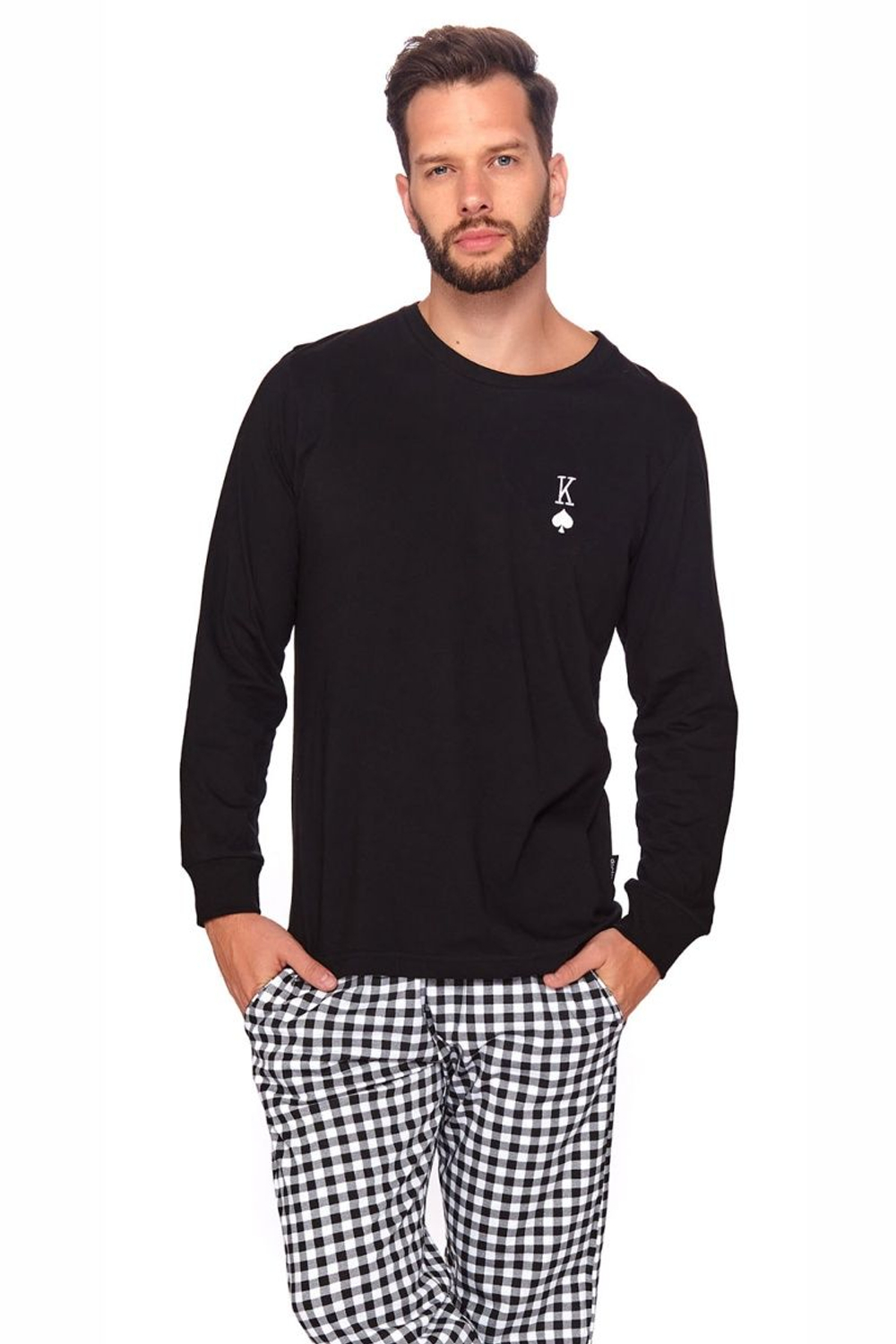 Оригинальная пижама с карточным принтом (Размер: XXL) (Цвет: черный с белым)