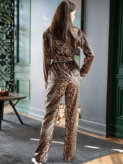 Пижамный комплект леопардовой расцветки: жакет и брючки (Размер: S) (Цвет: леопард)