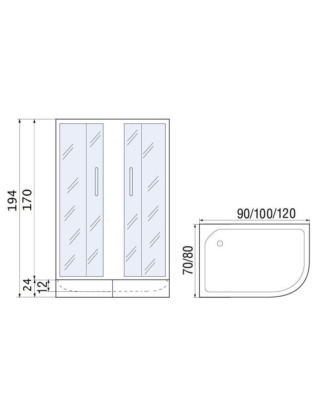 Душевое ограждение RIVER DON 120/80/24 МТ L Душевое ограждение без поддона 120х80х170 10000000098 Ассимметрия Правая или левая Хром матовый