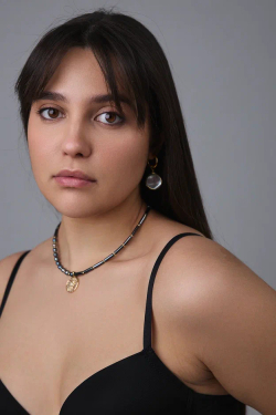 Колье из гематита и "бензинового" жемчуга с кулоном из перламутра и цирконов с солнцем, золото