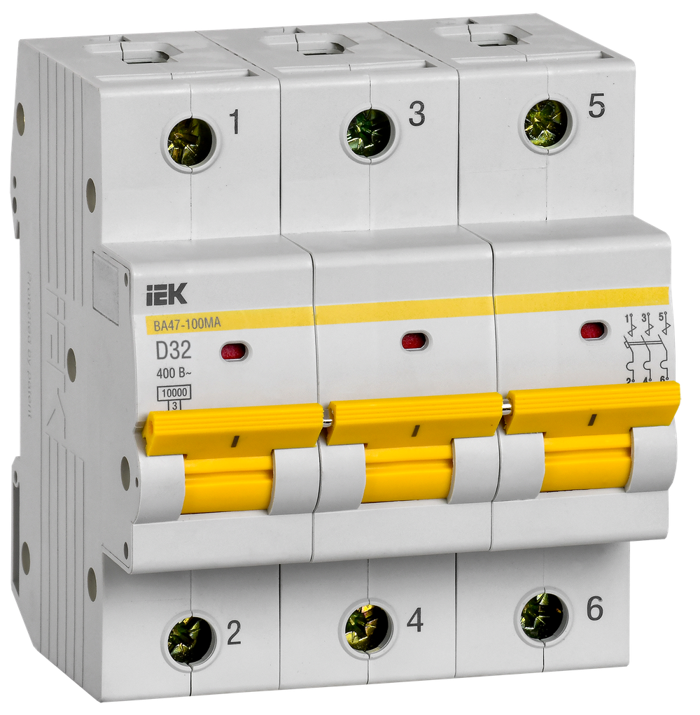 Автоматический выключатель ВА47-100МА без теплового расцепителя 3P 32А 10кА D IEK