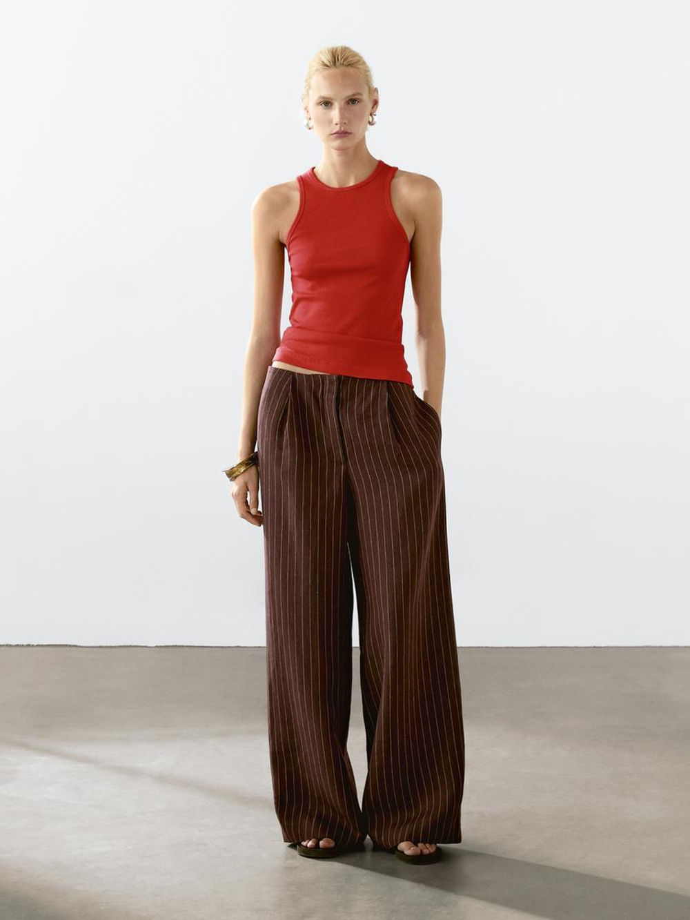 Massimo Dutti Топ из смесового хлопка с горловиной халтер, красный