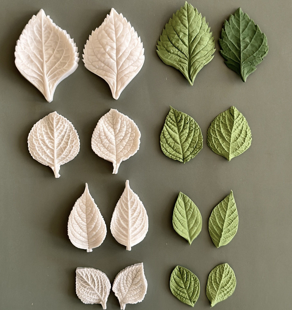 Молды силиконовые для лепки листьев Гортензии. Набор 4 вида. / универсальная форма для листьев гортензии, малины, ежевики, смородины и мяты